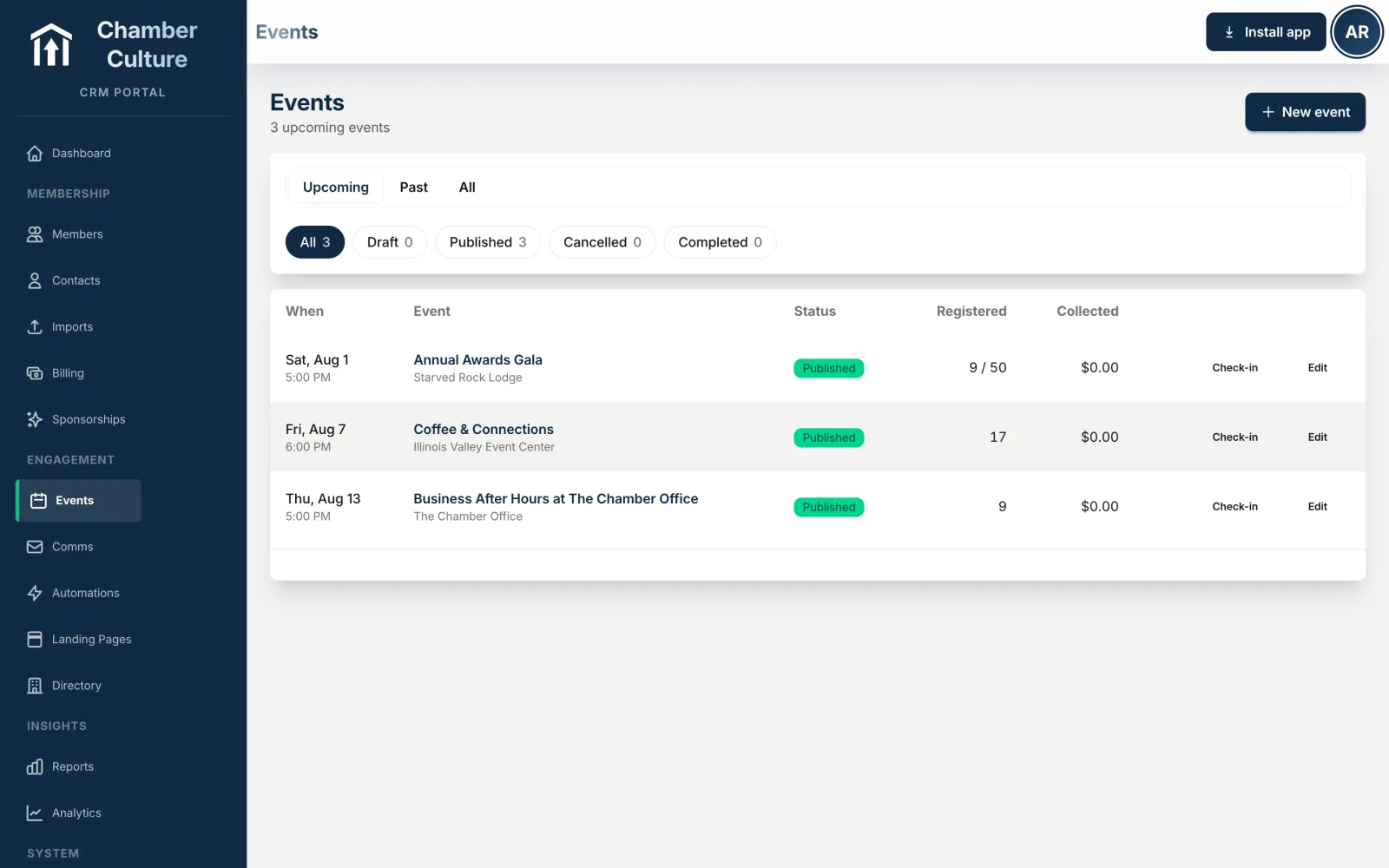 CRM events with QR check-in