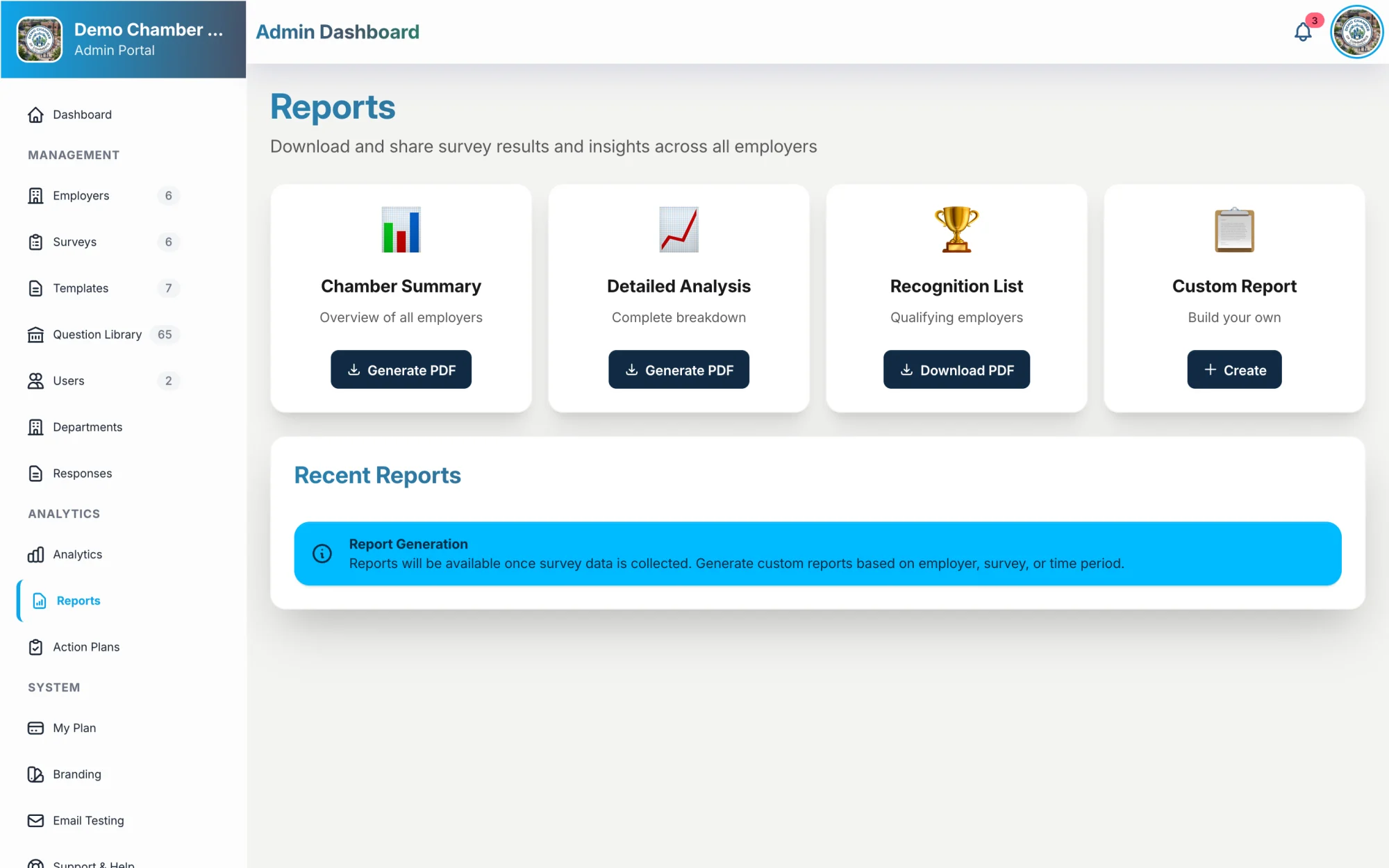 Reports and exports center